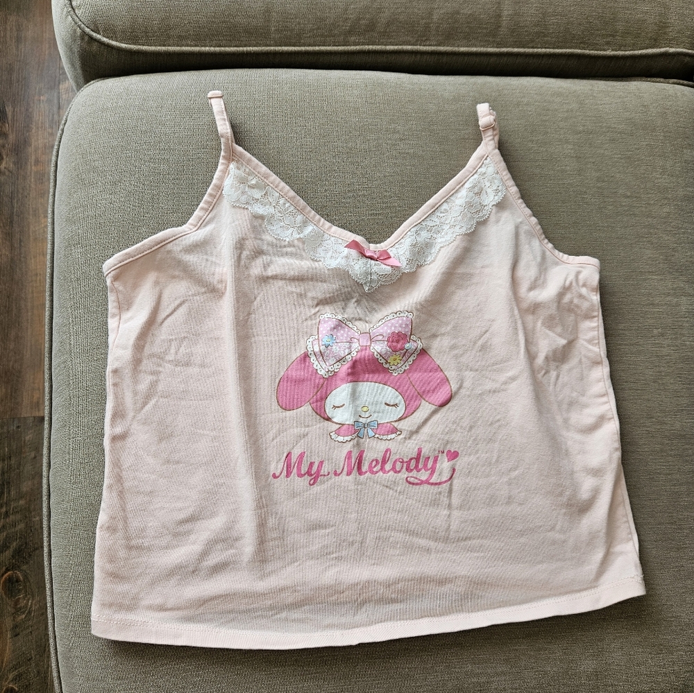 Hot Topic Sanrio crop top Large Peach My Melody v neck spaghetti straps